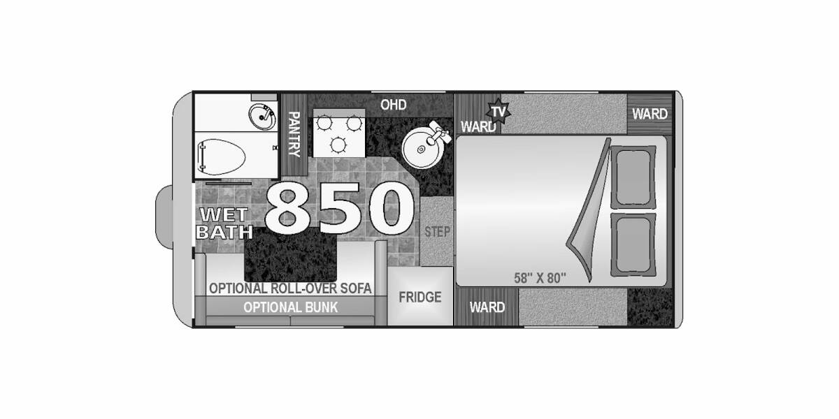 2014 Northwood Wolf Creek 850WET Truck Camper at Stony RV Sales and Service STOCK# S54 Floor plan Layout Photo