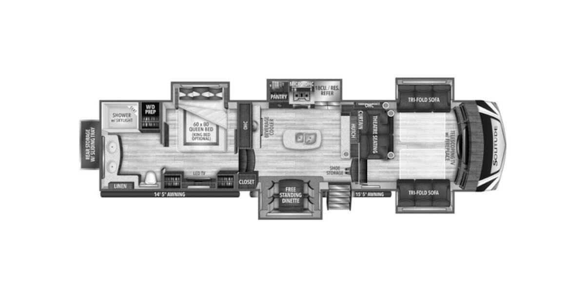 2020 Grand Design Solitude 382WB Fifth Wheel at Stony RV Sales and Service STOCK# C105 Floor plan Layout Photo