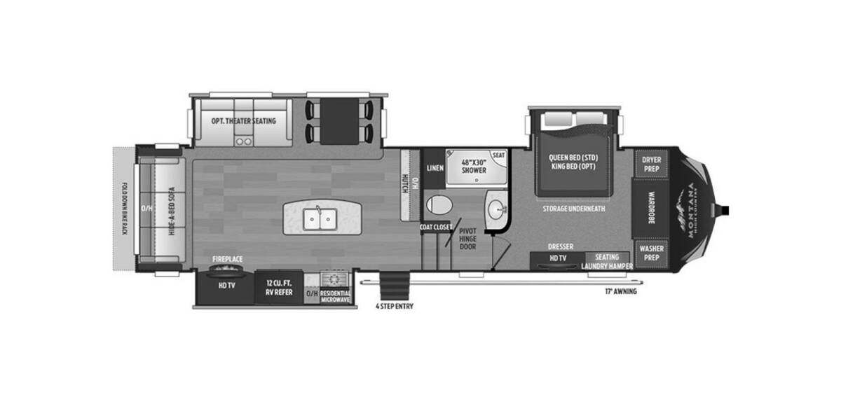 2017 Keystone Montana High Country 305RL Fifth Wheel at Stony RV Sales, Service and Consignment STOCK# 1058 Floor plan Layout Photo